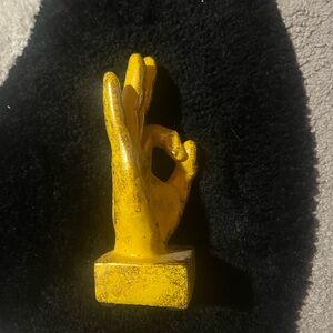 OK sign NEW 3 x 6 gold painted ceramic hand sculpture on base